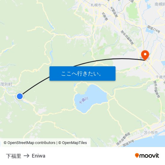 下福里 to Eniwa map