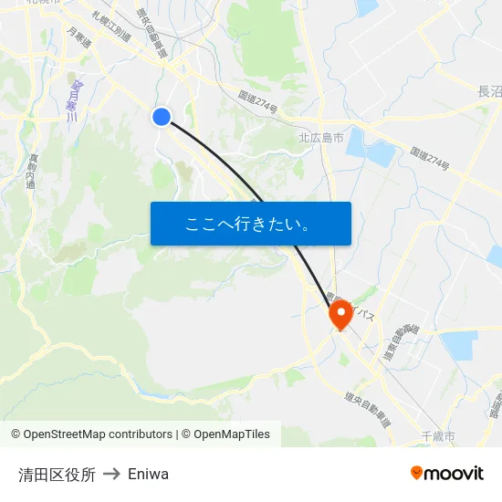 清田区役所 to Eniwa map