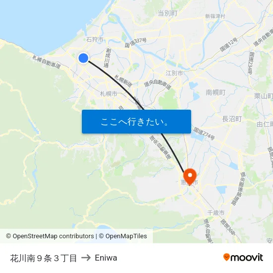 花川南９条３丁目 to Eniwa map