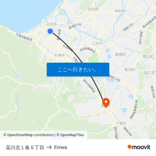 花川北１条５丁目 to Eniwa map