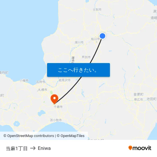当麻1丁目 to Eniwa map