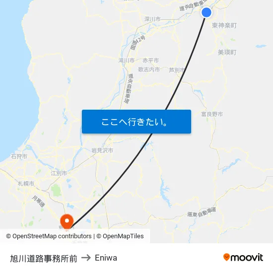 旭川道路事務所前 to Eniwa map