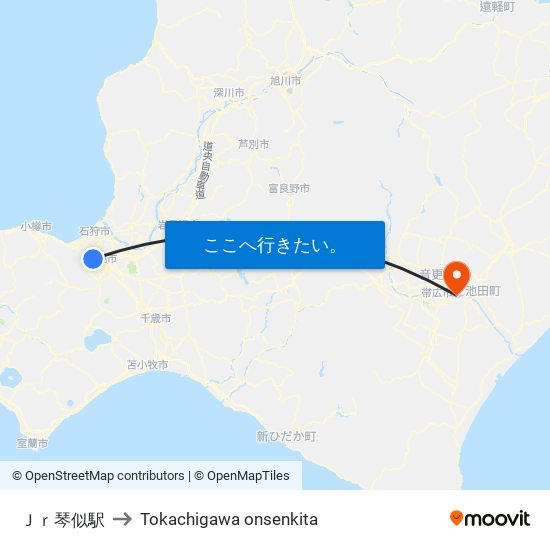 Ｊｒ琴似駅 to Tokachigawa onsenkita map