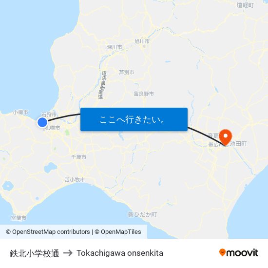 鉄北小学校通 to Tokachigawa onsenkita map