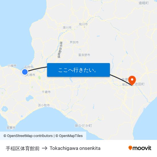 手稲区体育館前 to Tokachigawa onsenkita map