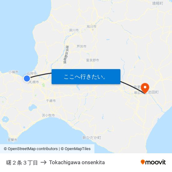 曙２条３丁目 to Tokachigawa onsenkita map