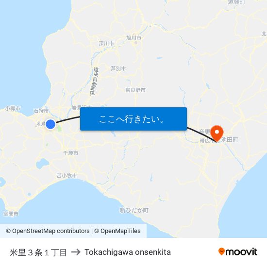 米里３条１丁目 to Tokachigawa onsenkita map