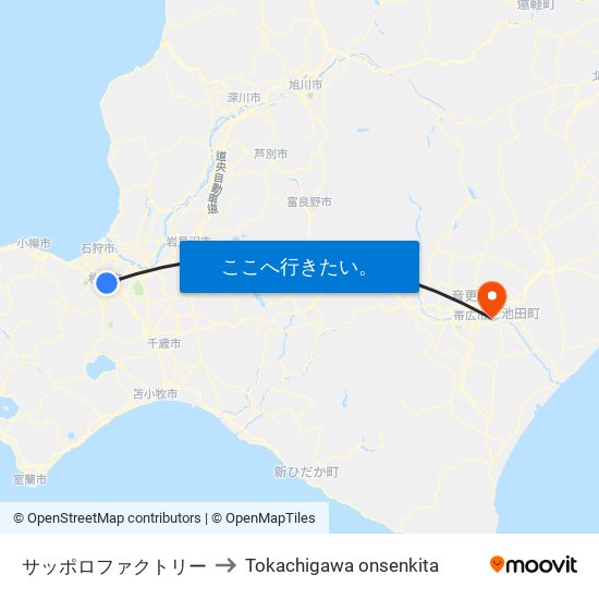 サッポロファクトリー to Tokachigawa onsenkita map