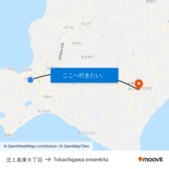 北１条東６丁目 to Tokachigawa onsenkita map