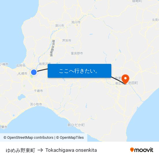 ゆめみ野東町 to Tokachigawa onsenkita map