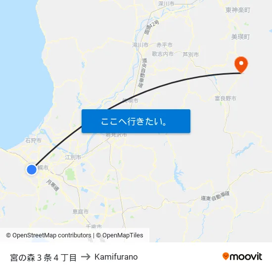 宮の森３条４丁目 to Kamifurano map