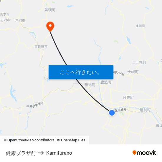 健康プラザ前 to Kamifurano map