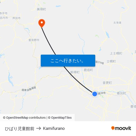 ひばり児童館前 to Kamifurano map