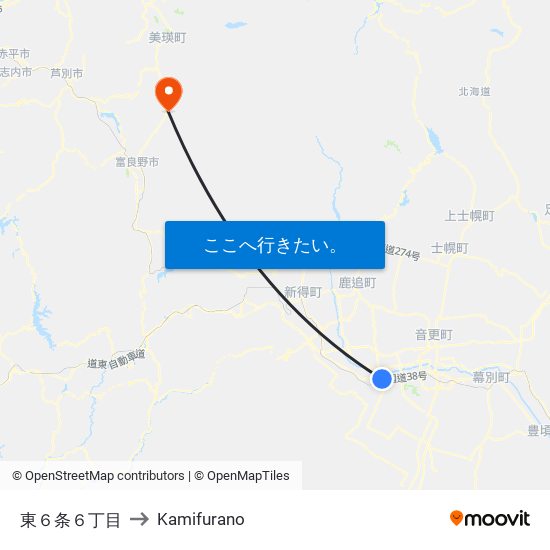 東６条６丁目 to Kamifurano map