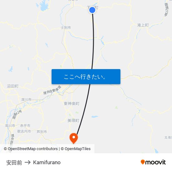 安田前 to Kamifurano map