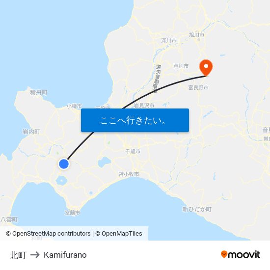 北町 to Kamifurano map