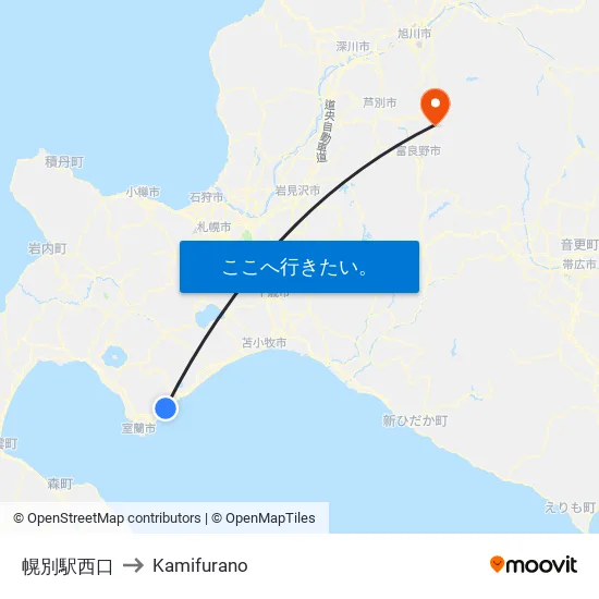 幌別駅西口 to Kamifurano map