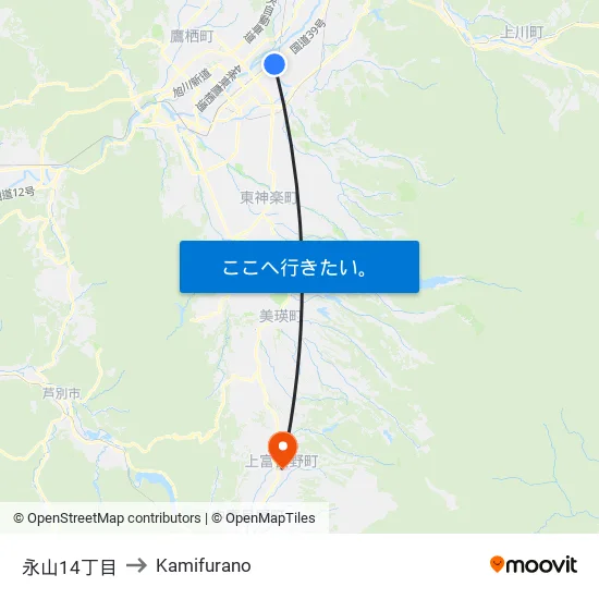 永山14丁目 to Kamifurano map