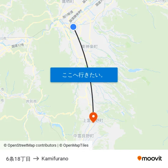 6条18丁目 to Kamifurano map