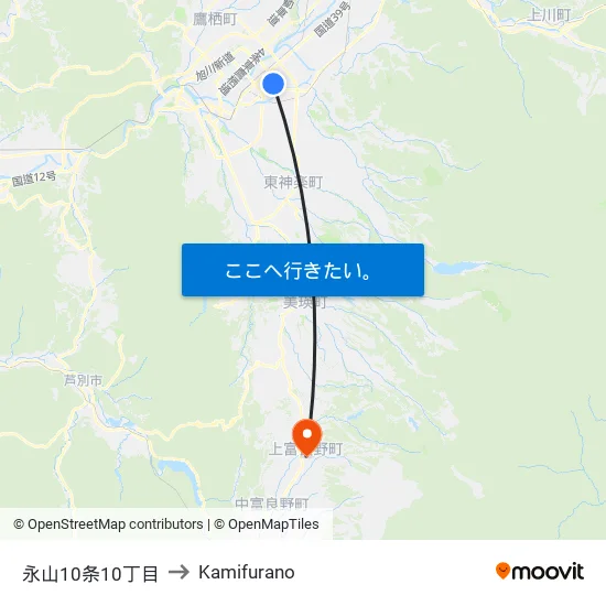 永山10条10丁目 to Kamifurano map