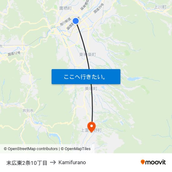 末広東2条10丁目 to Kamifurano map