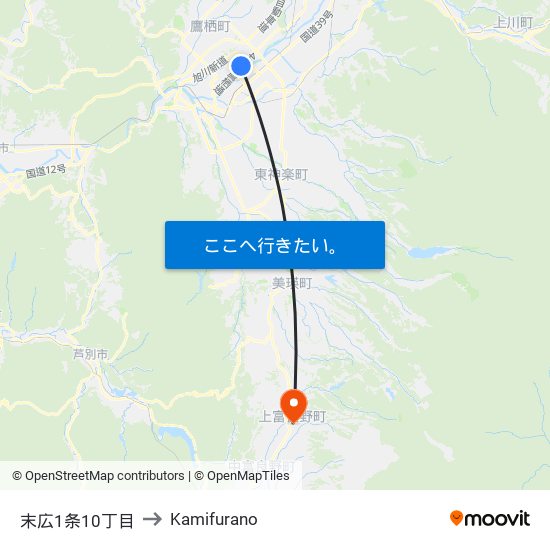 末広1条10丁目 to Kamifurano map