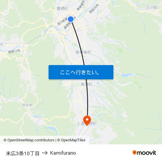 末広3条10丁目 to Kamifurano map