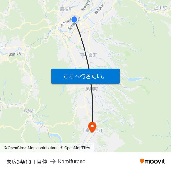 末広3条10丁目仲 to Kamifurano map