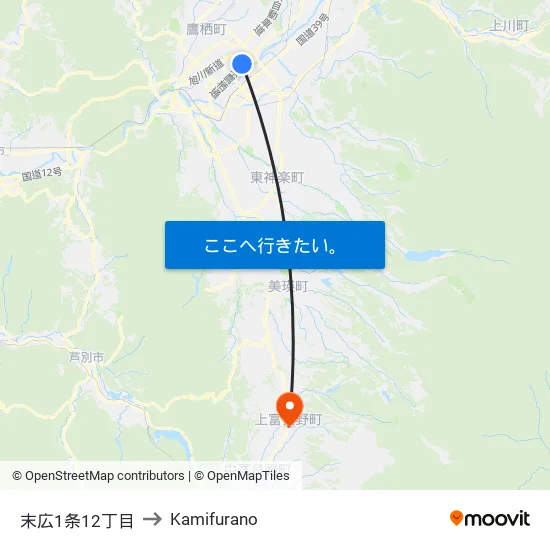 末広1条12丁目 to Kamifurano map