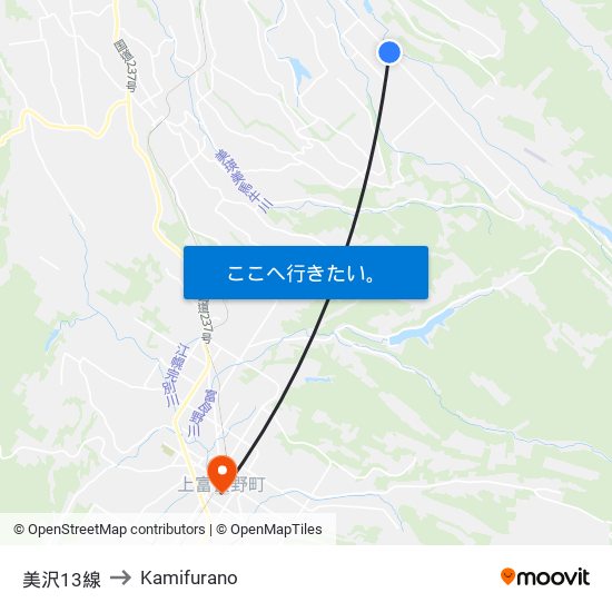 美沢13線 to Kamifurano map