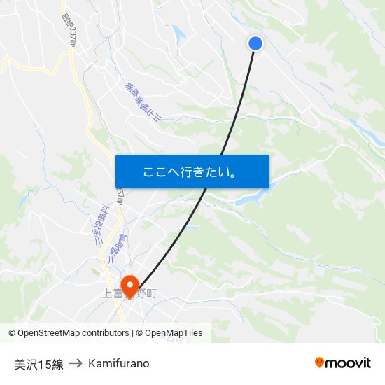 美沢15線 to Kamifurano map