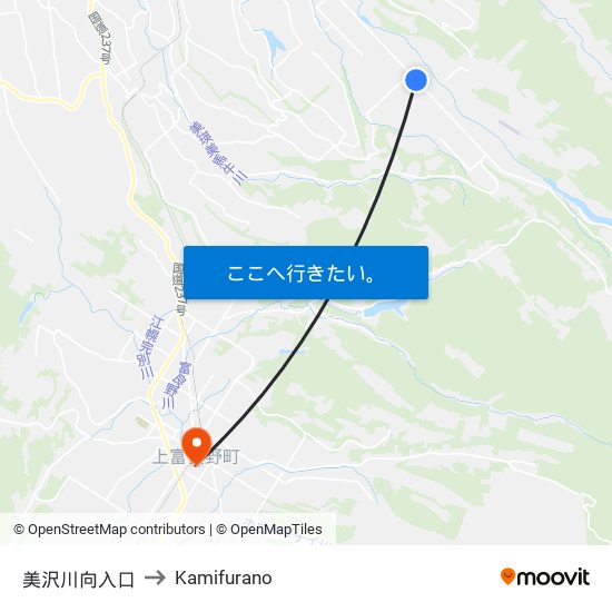 美沢川向入口 to Kamifurano map