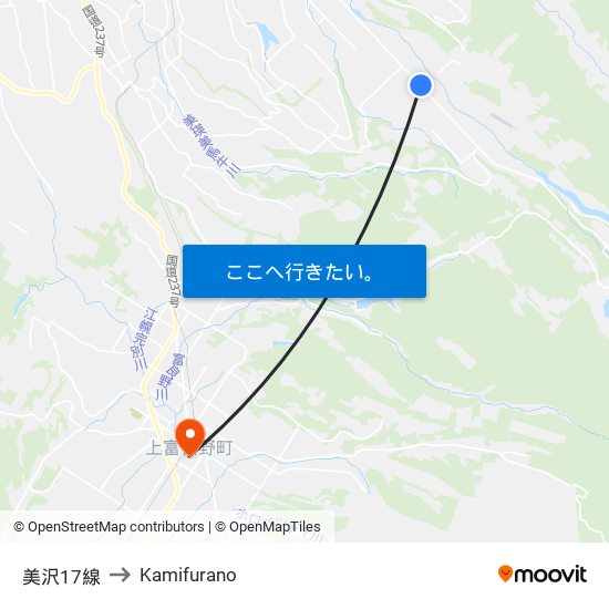 美沢17線 to Kamifurano map