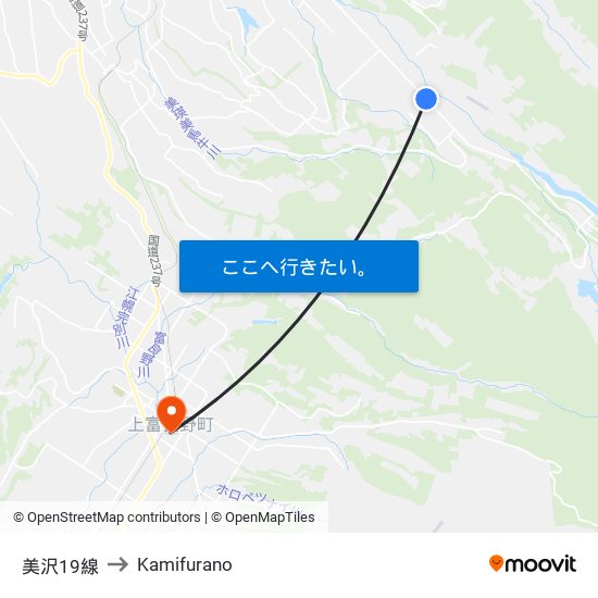 美沢19線 to Kamifurano map