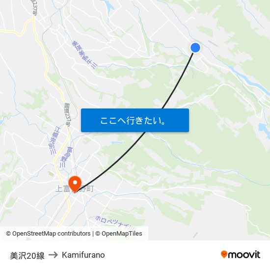 美沢20線 to Kamifurano map