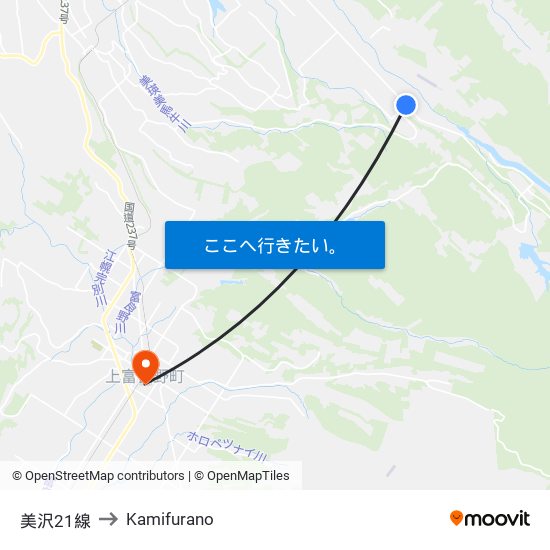 美沢21線 to Kamifurano map