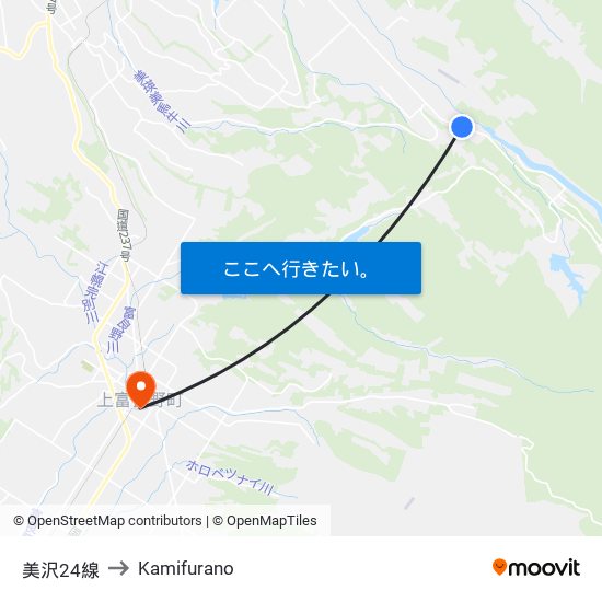 美沢24線 to Kamifurano map