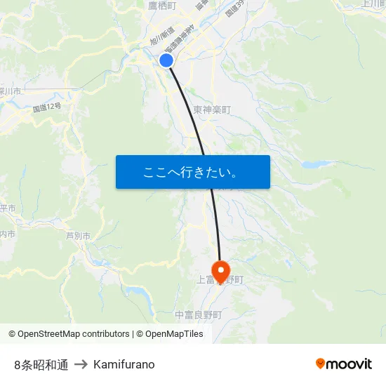 8条昭和通 to Kamifurano map