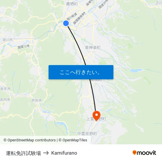 運転免許試験場 to Kamifurano map