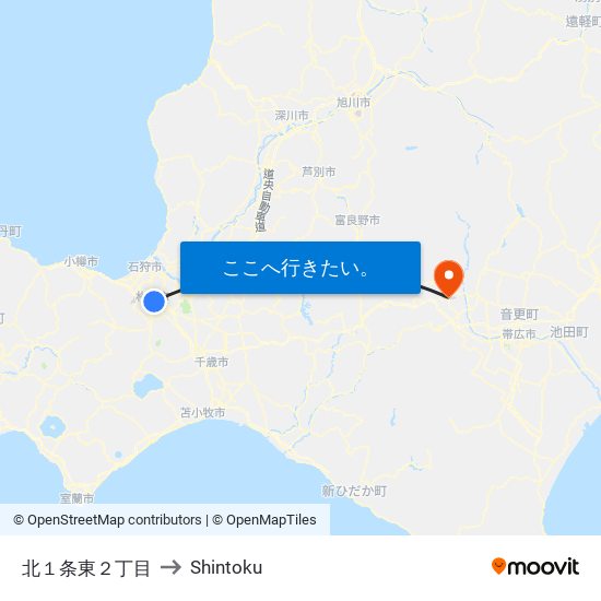 北１条東２丁目 to Shintoku map