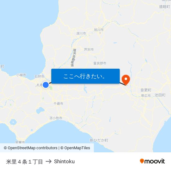 米里４条１丁目 to Shintoku map