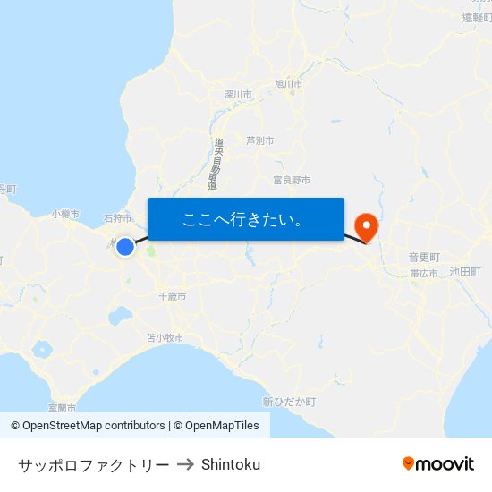 サッポロファクトリー to Shintoku map