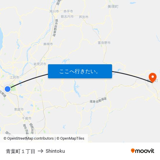 青葉町１丁目 to Shintoku map