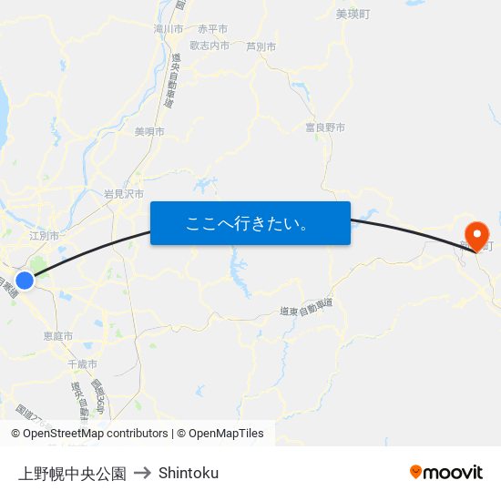 上野幌中央公園 to Shintoku map