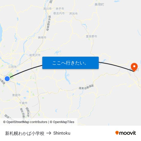 新札幌わかば小学校 to Shintoku map