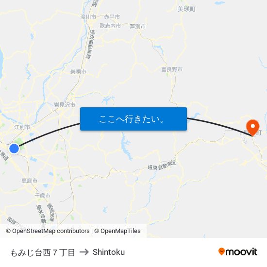 もみじ台西７丁目 to Shintoku map