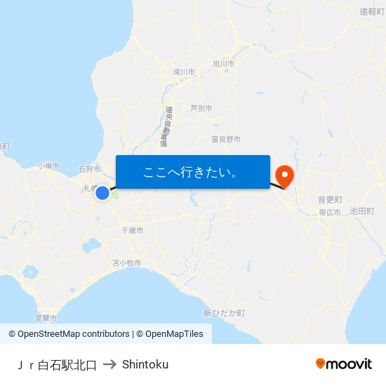 Ｊｒ白石駅北口 to Shintoku map