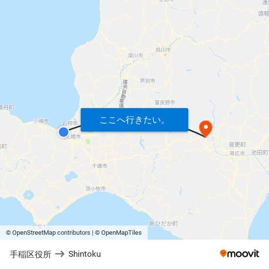 手稲区役所 to Shintoku map