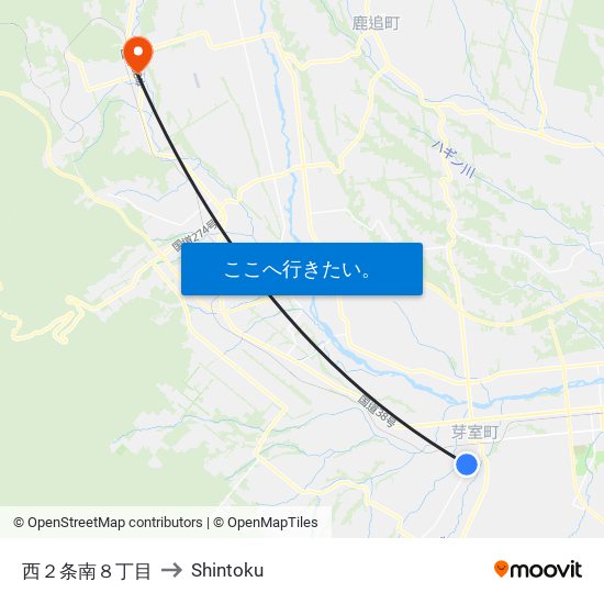 西２条南８丁目 to Shintoku map