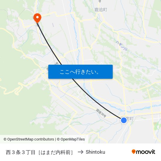 西３条３丁目［はまだ内科前］ to Shintoku map